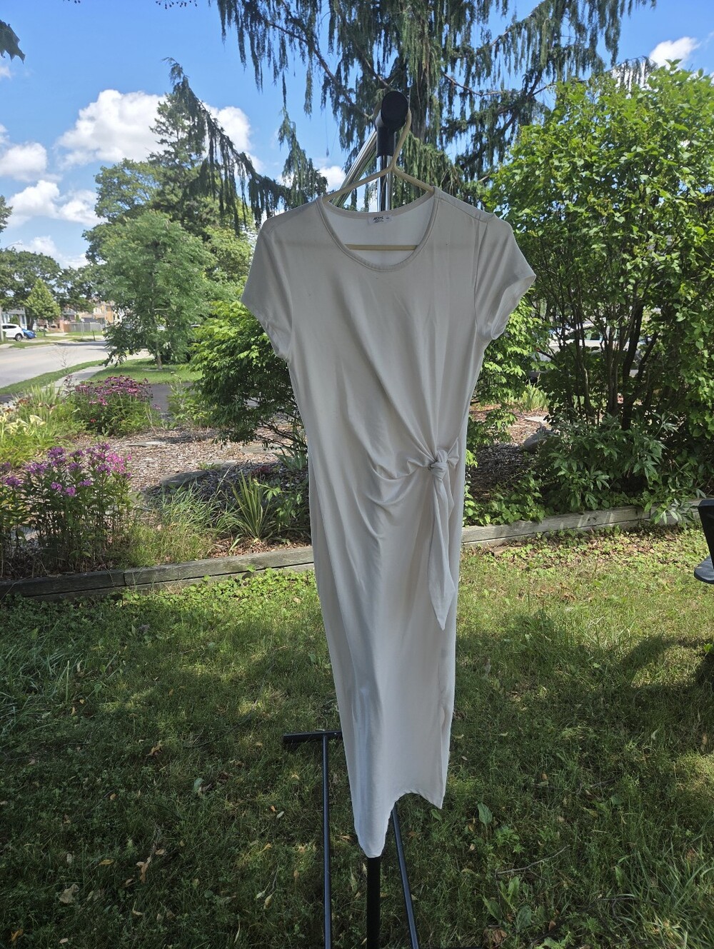 Ardene Cream Short-Sleeve Knot-Detail Midi Dress, Size Large